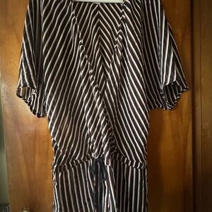 Coldwater Creek Black, White, and Brown Striped Loose Tie Top